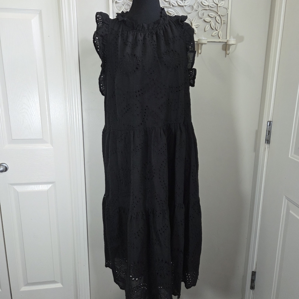 BloomChic Black Eyelet Midi Dress